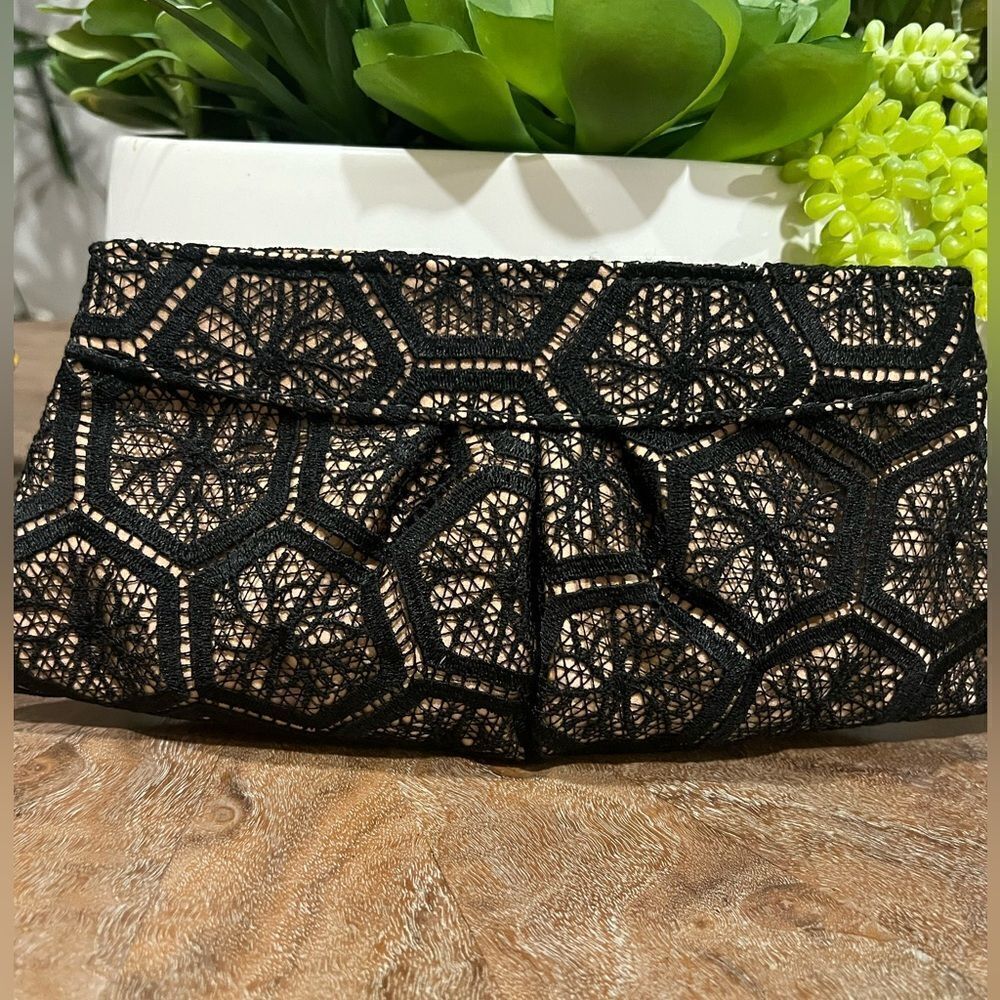 Lauren Merkin black lace clutch